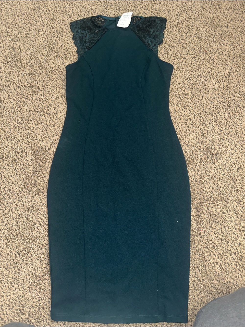Windsor Lace Cap Sleeve Midi Dress in Deep Teal